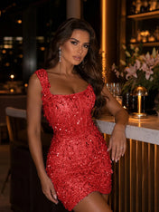 Square-Neck Hand-Beaded Short Homecoming Dress