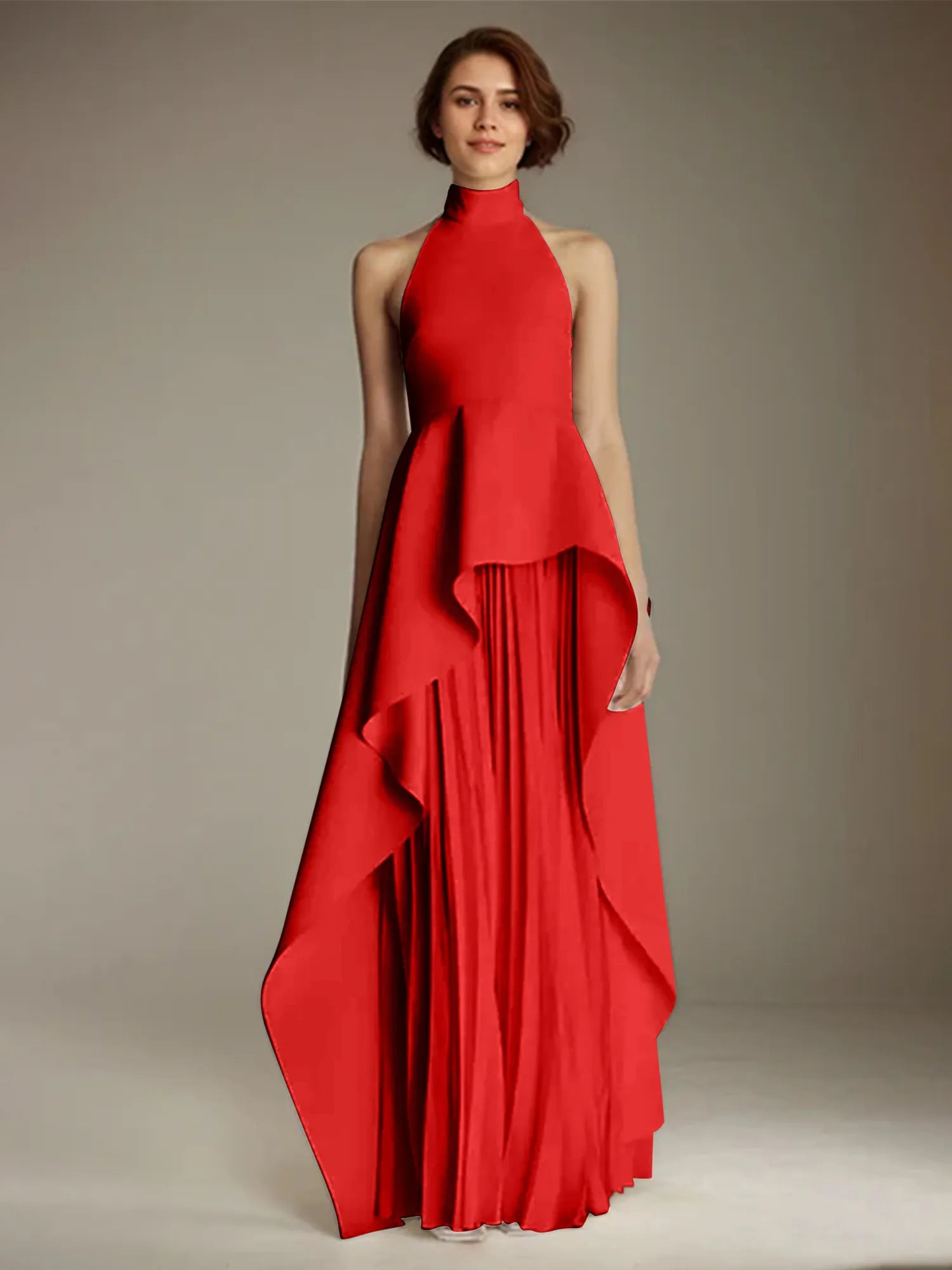 White Sleeveless High Neck Chiffon Long Formal Dress With Ruffles