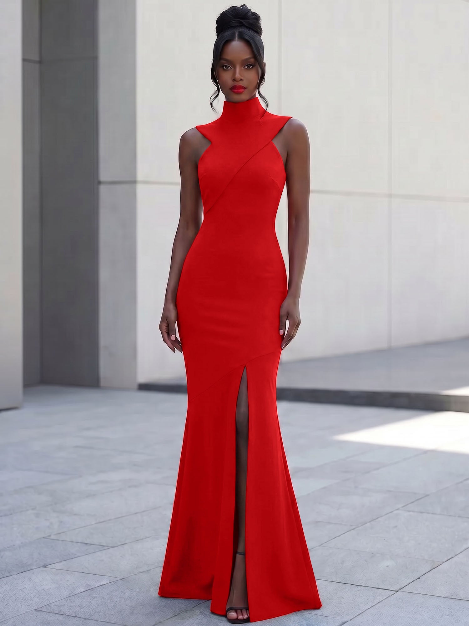 High-Neck Cross-Bodice Sleeveless Maxi Dress