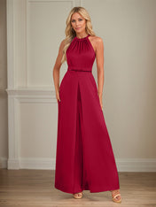 Jumpsuits Halter Floor-Length Satin Wedding Dress
