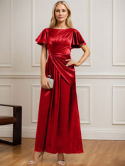 A-line Scoop Ankle-Length Stretch Satin Mother of the Bride Dress With Pleated Beading
