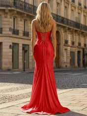 Yellow Beaded Halter Corset Prom Dress with High Slit