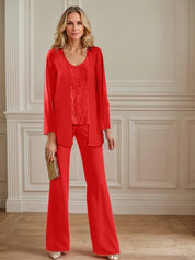 Tailleur-pantalon en mousseline avec veste pour mère de la mariée 