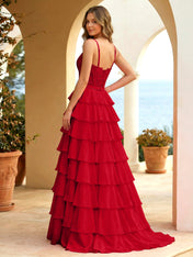 Pink Lace Corset Tiered Ruffle Long Prom Dress