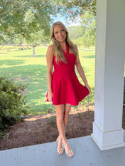 A Line Halter Short Satin Homecoming Dress