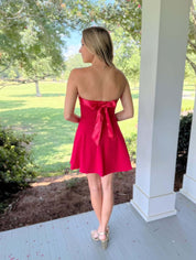 Red A Line Halter Short Satin Homecoming Dress