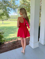 A Line Halter Short Satin Homecoming Dress