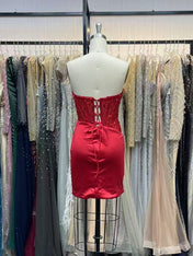 Bodycon Satin Short Homecoming Dress with Appliqeus