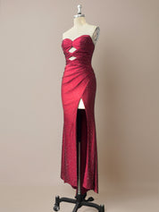 Red Mermaid Strapless Long Prom Dress with Beads