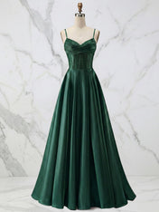 Red Satin A Line Corset Prom Dress with Beaded Boning