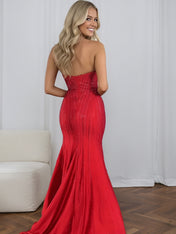 Red Strapless Sequin Long Prom Dress with Linear Beading