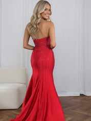 Red Strapless Sequin Long Prom Dress with Linear Beading