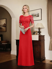 A-line Scoop Floor-Length Lace Chiffon Mother of the Bride Dress With Sequins