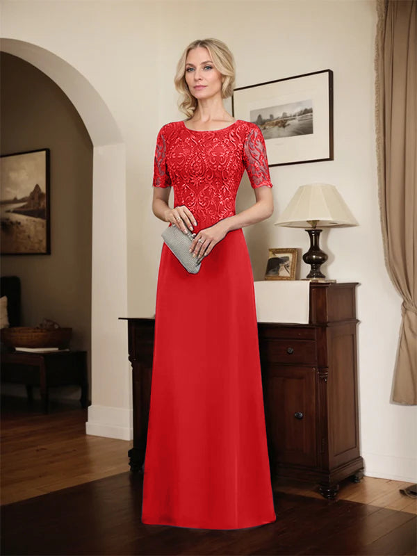 A-line Scoop Floor-Length Lace Chiffon Mother of the Bride Dress With Sequins