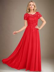 A-Line Scoop Floor-Length Chiffon Mother of the Bride Dress With Applique & Sequins