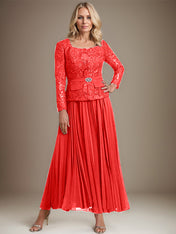A-line Square Ankle-Length Chiffon Mother of the Bride Dress With Pleated