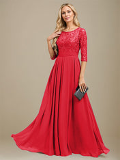 A-Line Scoop Floor-Length Lace Chiffon Mother Of the Bride Dress With Sequins Applique