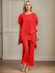Separates Jumpsuit/Pantsuit Scoop Ankle-Length Chiffon Mother of the Bride Dress