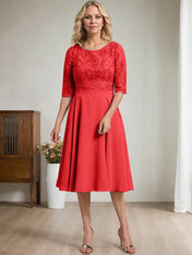A-line Scoop Knee-Length Lace Chiffon Mother of the Bride Dress