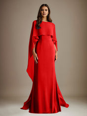 Sheath/Column Boatneck Floor-Length Chiffon Mother of the Bride Dress With Cascading Ruffles