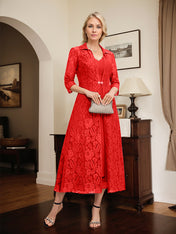 A-line V-Neck Tea-Length Chiffon Mother of the Bride Dress