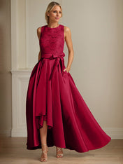 A-Line/Princess Jewel Neck Sleeveless Mother Of The Bride Dresses With Pleats Lace