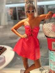 Red A-Line Sweetheart Short Satin Homecoming Dress with Bows