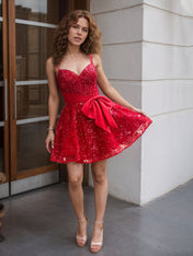 Red A Line Sweetheart Sequins Short Homecoming Dress