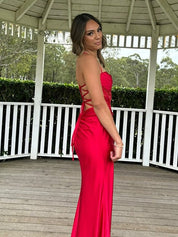 Yellow Mermaid Scoop Neck Satin Long Prom Dress with Slit