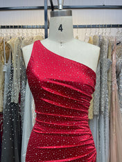 Red Sheath One Shoulder Short Homecoming Dress with Beading