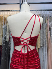 Red Sheath One Shoulder Short Homecoming Dress with Beading