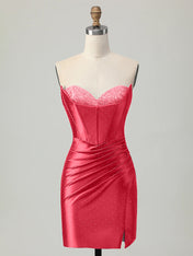 Red Strapless Bodycon Corset Beaded Short Homecoming Dress