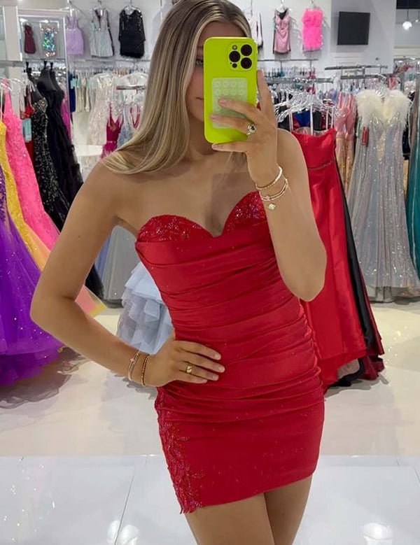 Red Strapless Ruched Sweetheart Short Homecoming Dress
