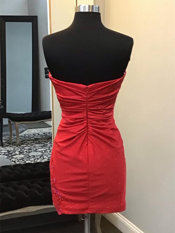 Red Sweetheart Appliques Ruched Short Homecoming Dress