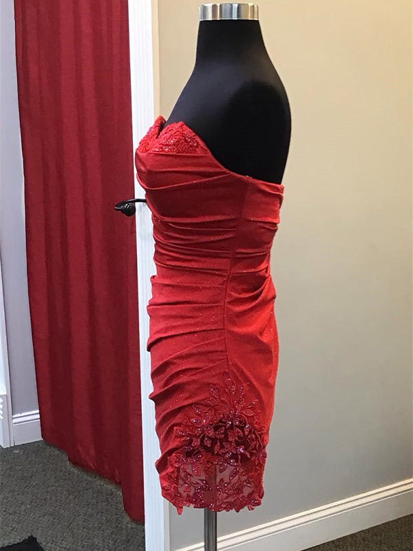 Red Sweetheart Appliques Ruched Short Homecoming Dress