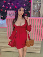 Red Sweetheart Long Sleeves Tiered Short Homecoming Dress