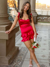 Red Sweetheart Ruffle Hem Tiered Short Homecoming Dress