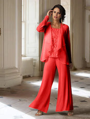 Chiffon Long Sleeves Mother of the Bride Pantsuits with Jacket