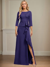Sheath/Column Scoop Floor-Length Stretch Crepe Dress With Cascading Ruffles Appliques