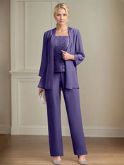 Chiffon Square Neck Sleeveless Floor Length Mother of the Bride Pantsuits