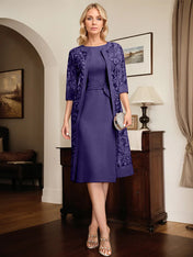 Sheath/Column Scoop Knee-Length Chiffon Mother of the Bride Dress With Pleated Sequins