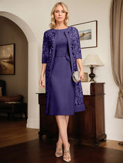 Sheath/Column Scoop Knee-Length Chiffon Mother of the Bride Dress With Pleated Sequins