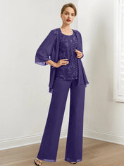 Chiffon Mother of the Bride Pantsuits with Sequins & Jacket