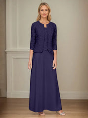 Robe veste en dentelle pailletée et jupe en satin avec veste ouverte 