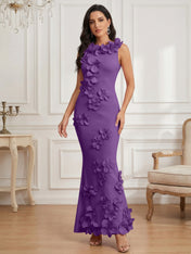 Romantic Pink Sleeveless 3D Floral Mermaid Gown
