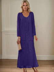 Sheath/Column V-Neck Ankle-Length Mother of the Bride Dresses with Jacket & Sequins