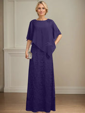 Sheath/Column Scoop Floor-Length Chiffon Lace Mother of the Bride Dress With Sequins Beading