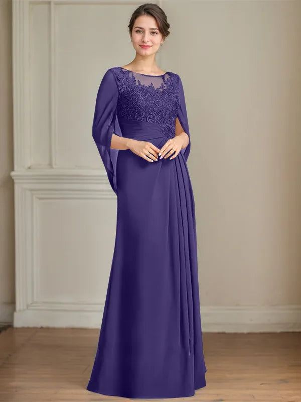 Princess Scoop Floor-Length Mother of the Bride Dresses with Pleated & Sequins