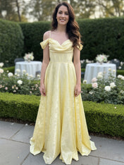 Romantic Off-Shoulder Jacquard A-Line Long Prom Dress