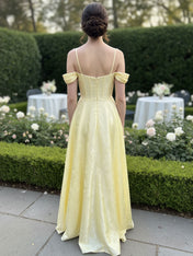 Romantic Off-Shoulder Jacquard A-Line Long Prom Dress
